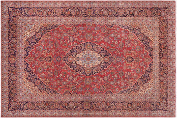 handmade Traditional Kashan Red Purple Hand Knotted RECTANGLE 100% Wool Pile area rug 8x12